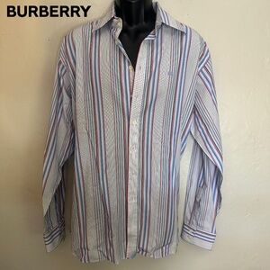 Burberry Striped Long Sleeve Shirt 17 neck EU 43 Gently worn 100% cotton